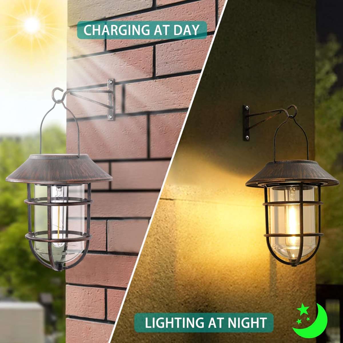 Upgrade Solar Outdoor Light, Hanging Solar Light, Set of 2, Bronze