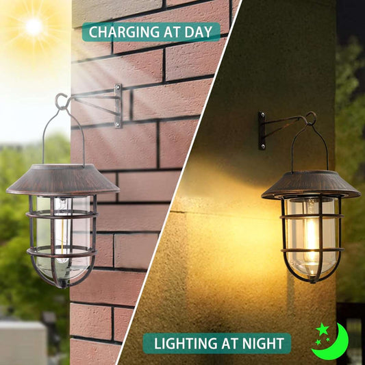 Upgrade Solar Outdoor Light, Hanging Solar Light, Set of 2, Bronze