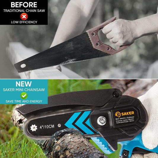 Saker mini chainsaw, portable electric chainsaw cordless