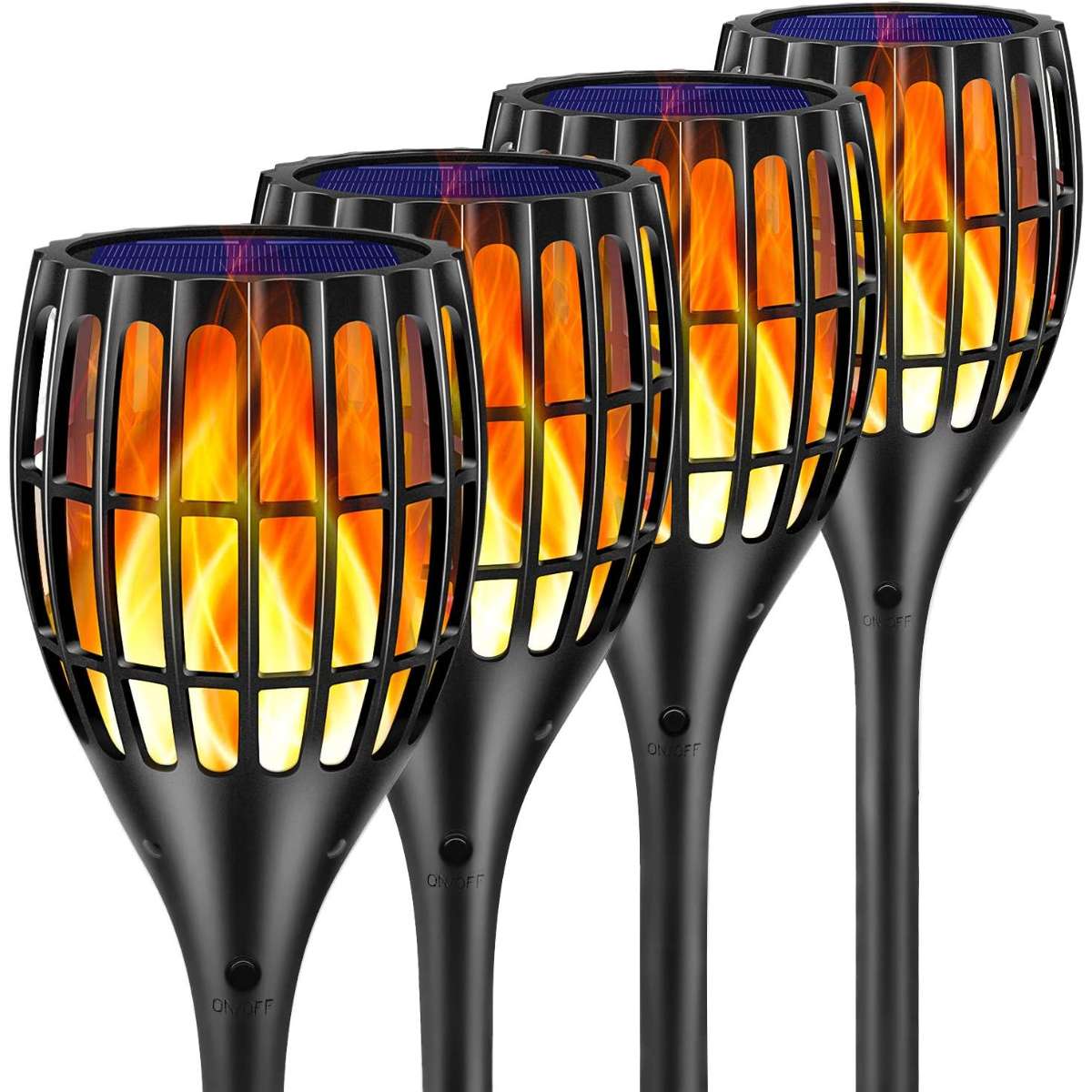 Solar Lights Outdoor, 43 Inch Flashlight Flame Flashlight Solar Garden Lights, Set of 4