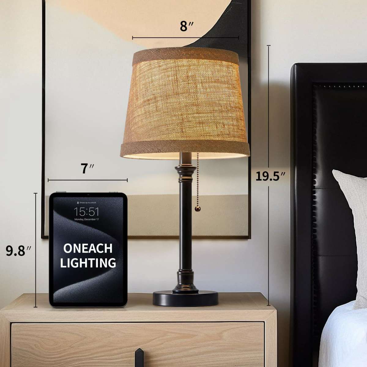 Oneach 19.5 inch bedroom small table lamp