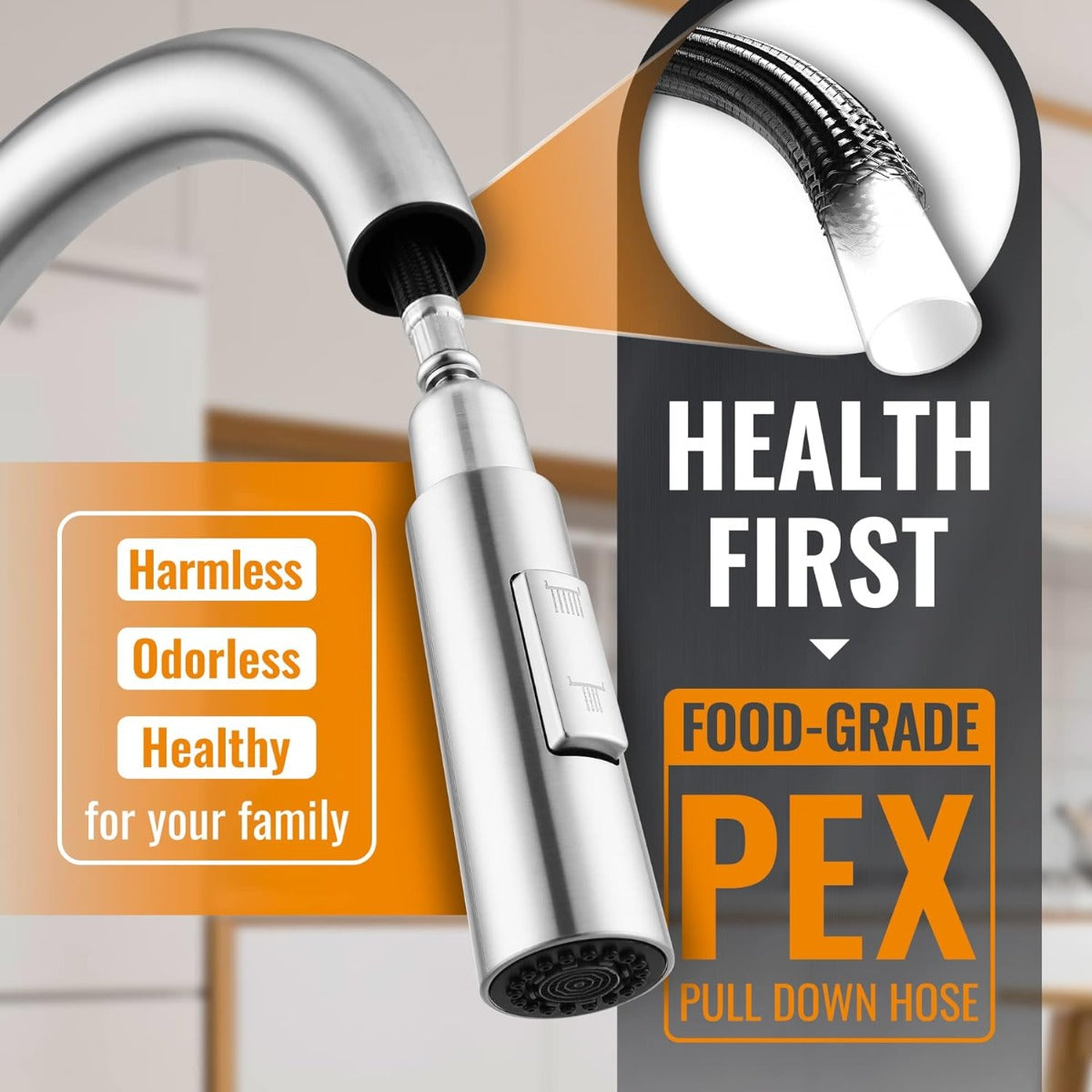 APPASO kitchen pull-down sprayer brushed nickel faucet silver