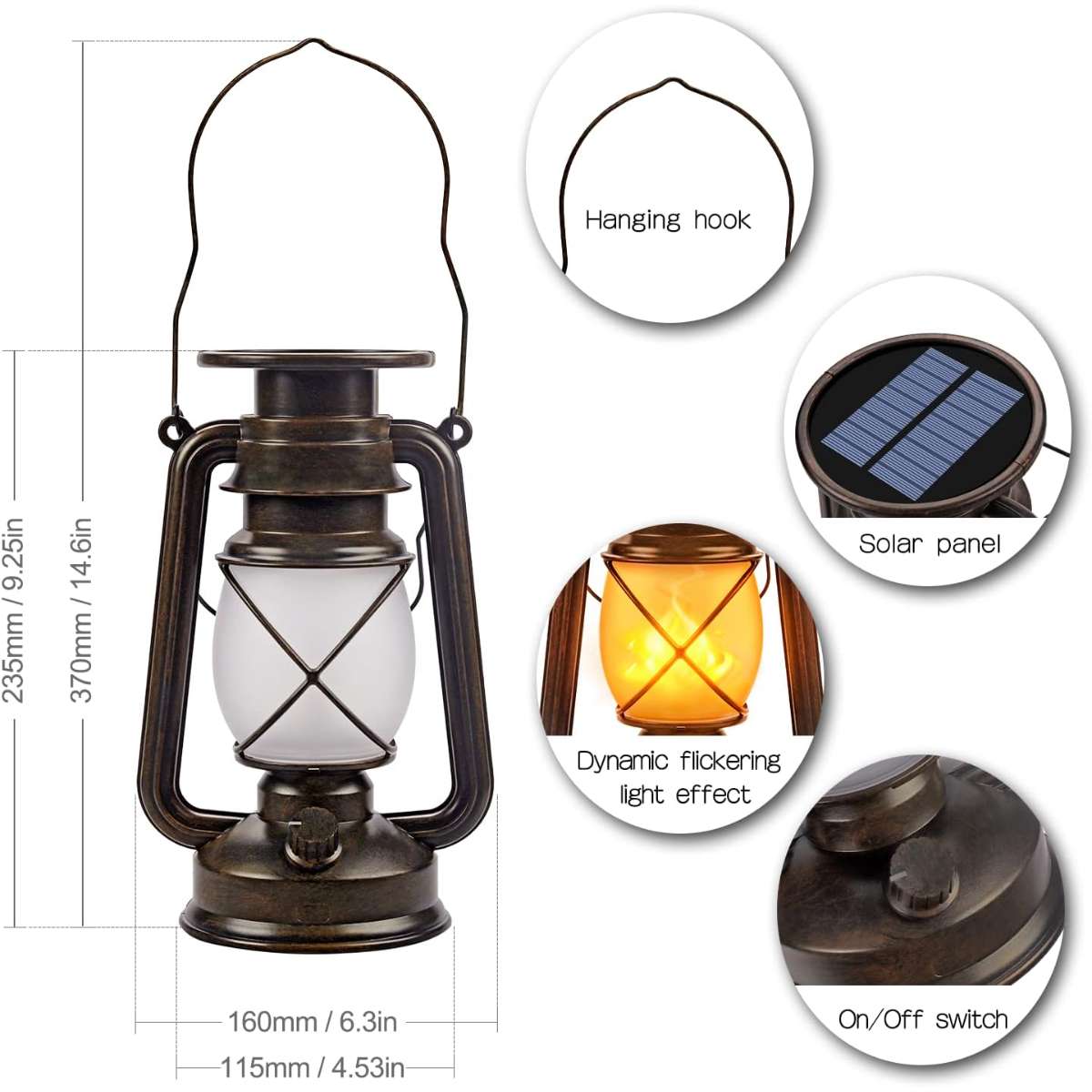 Solar Lantern Outdoor Hanging Solar Lantern Dancing Flame Vintage, 2Pack