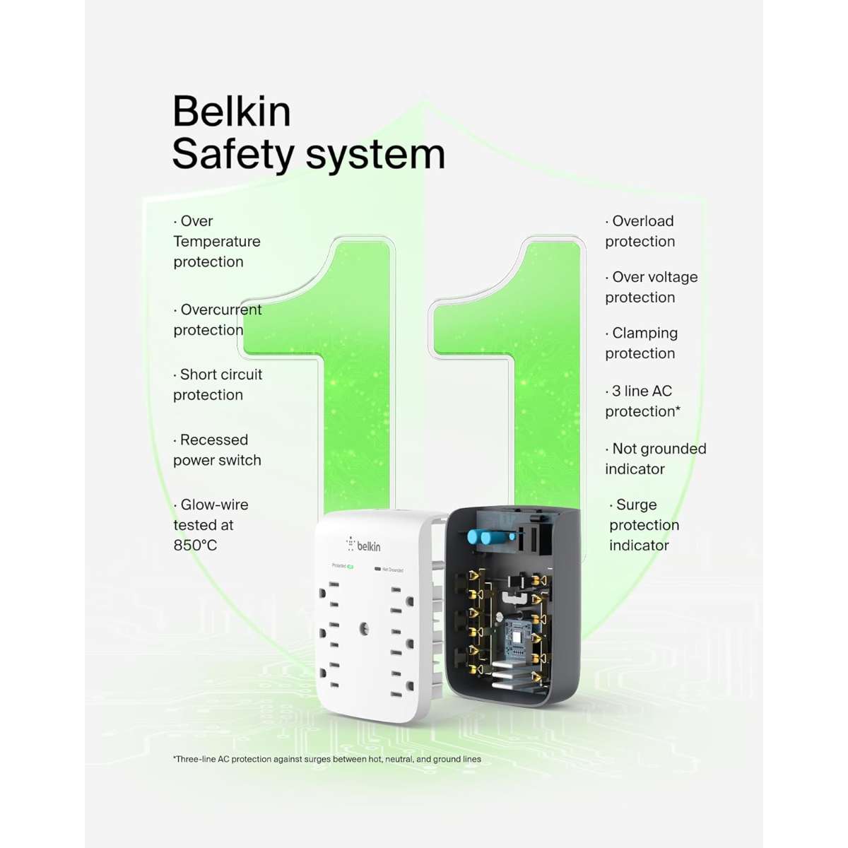 Belkin 6 Socket Wall Surge Protector - 900 Joules Protection