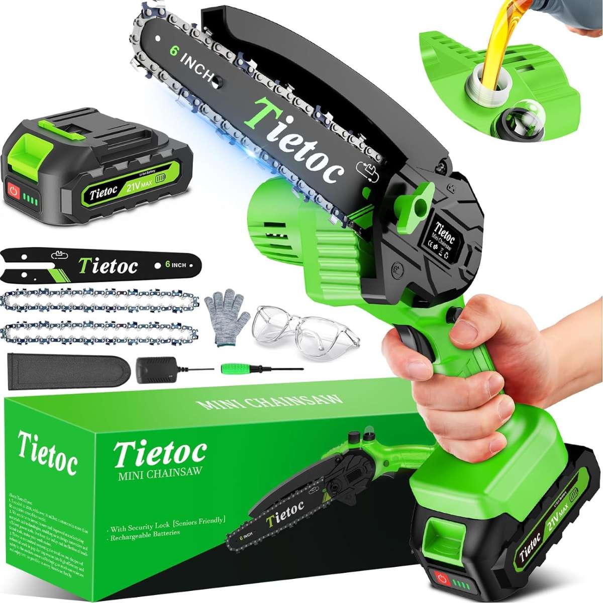 TIETOC Mini Chainsaw Cordless 6 Inch [Gardener Friendly]