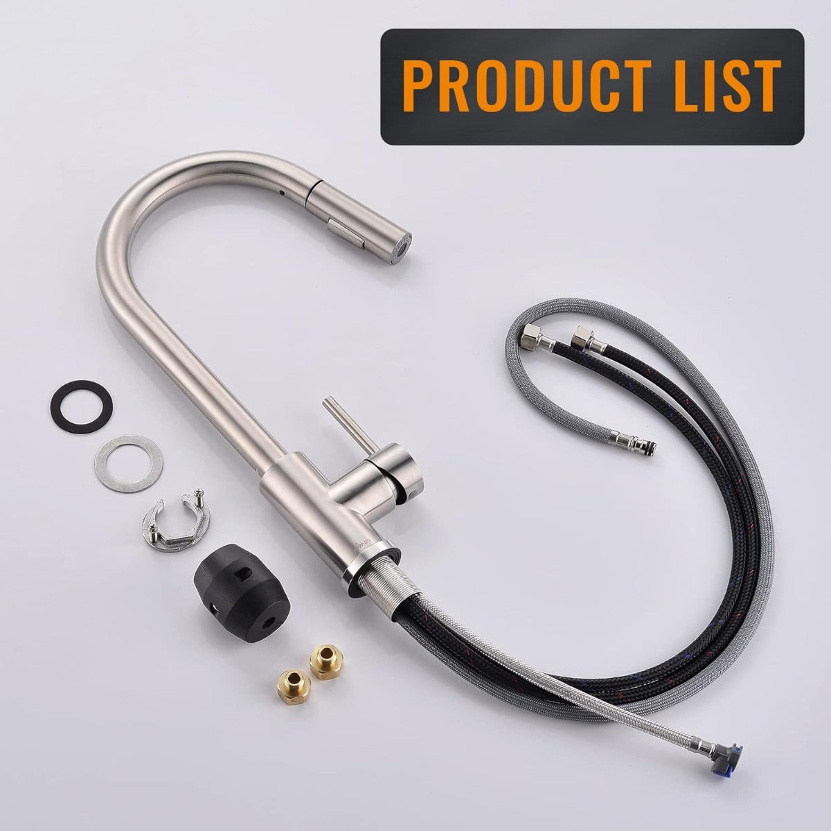APPASO kitchen pull-down sprayer brushed nickel faucet silver