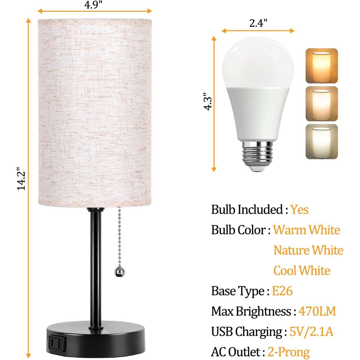 Bedroom Dott Arts table lamp, 3-color bedside lamp with zipper