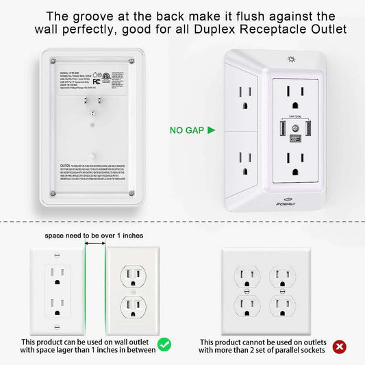 Multi-Plug Socket Surge Protector - White, ETL listed