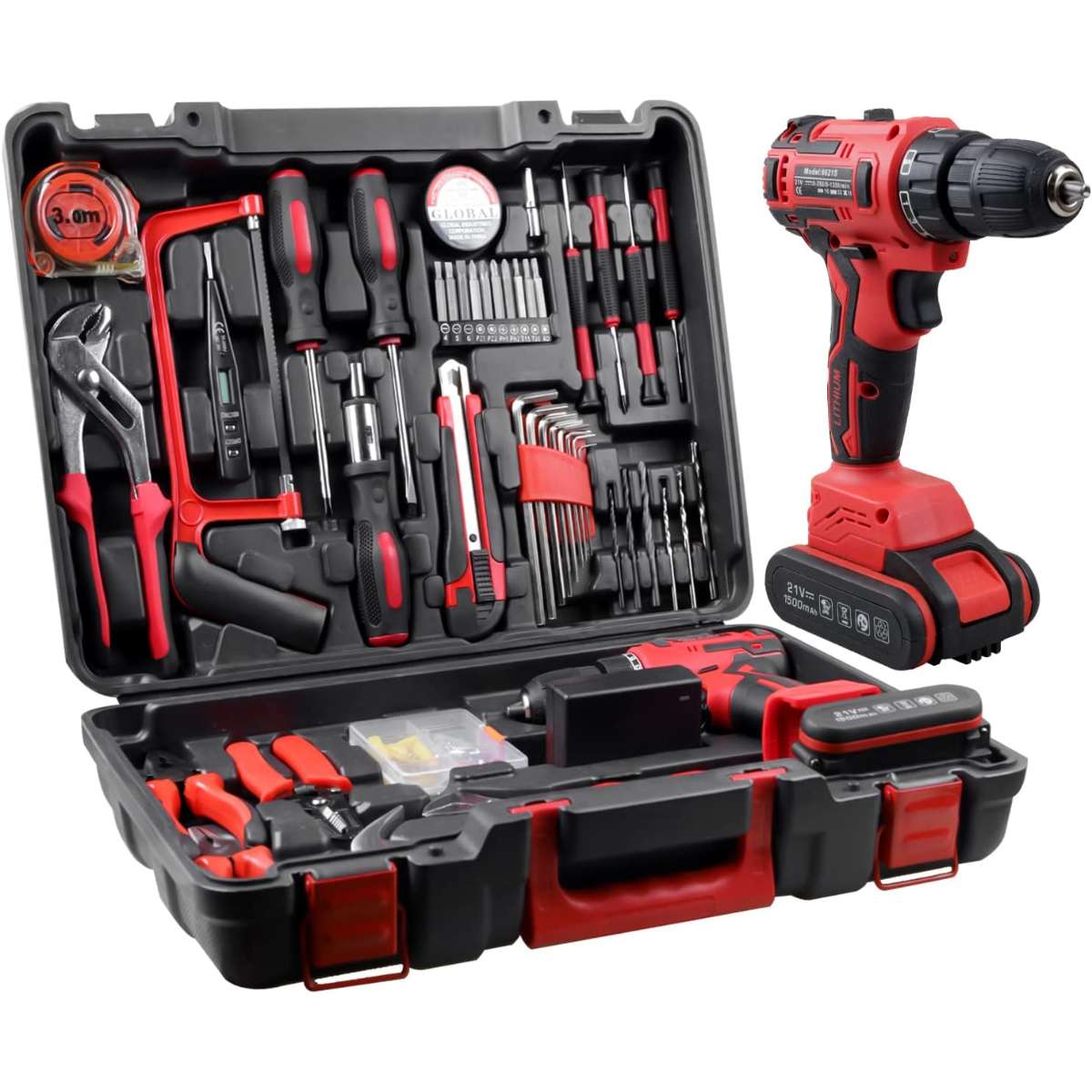 jar-owl 21V Max Cordless Drill/Driver Kit, red