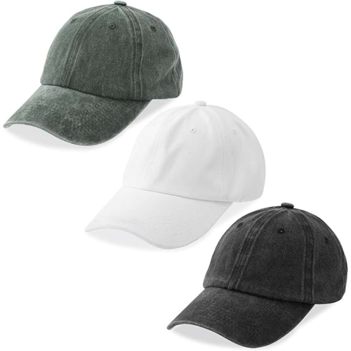 Set of 3 washed plain baseball caps