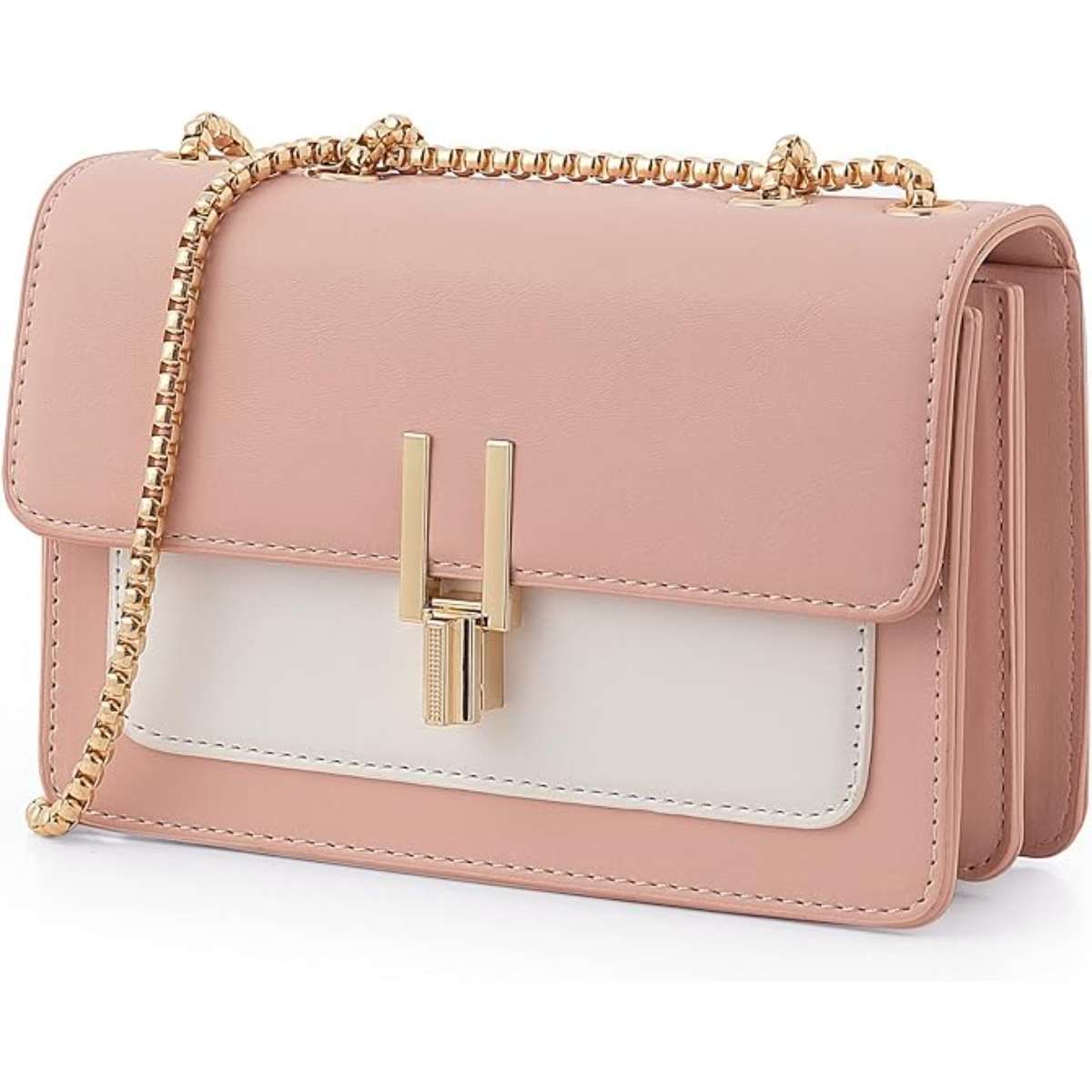 Color-blocked crossbody bag in leather for women