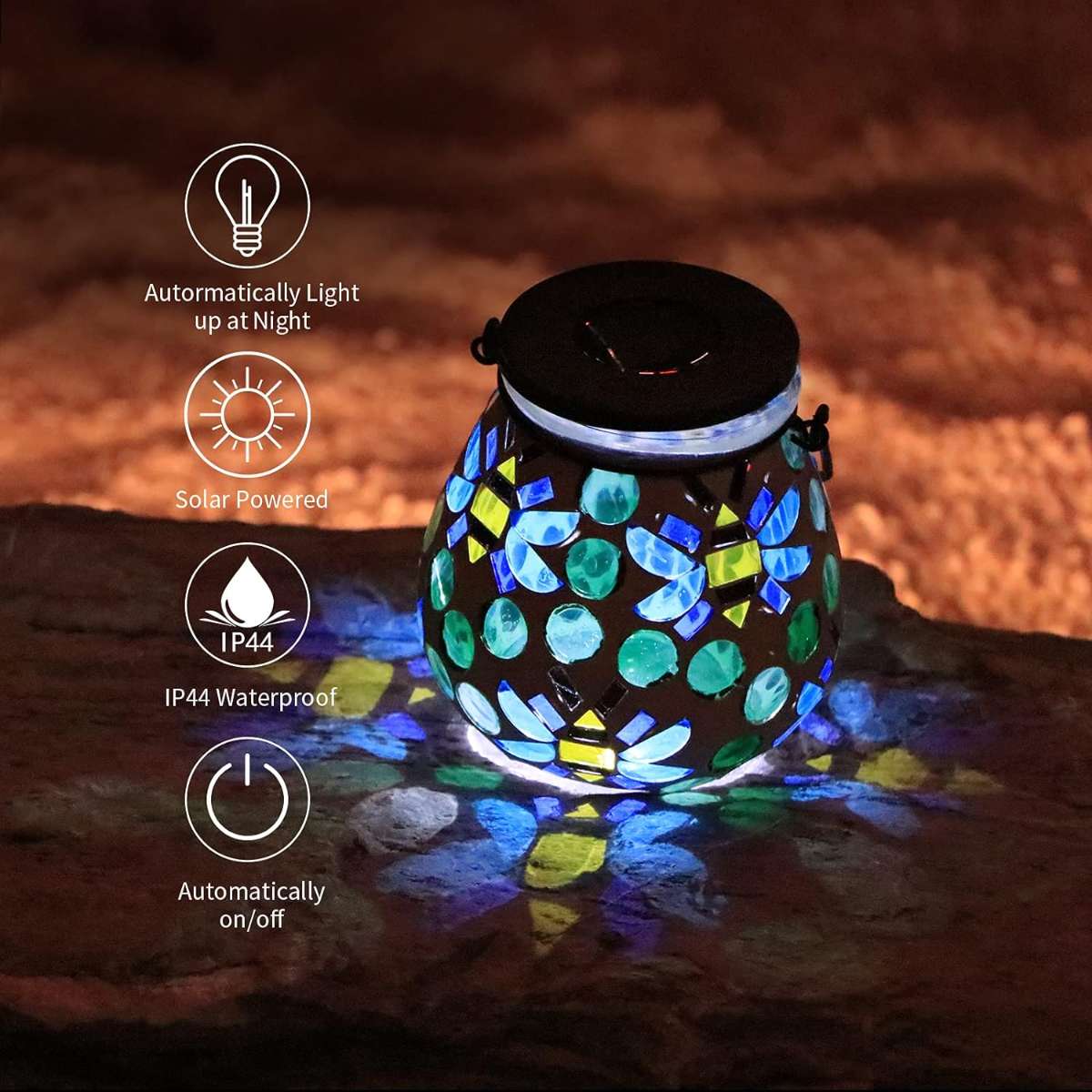 Afirst Mosaic Outdoor Lantern - Glass Solar Chandelier