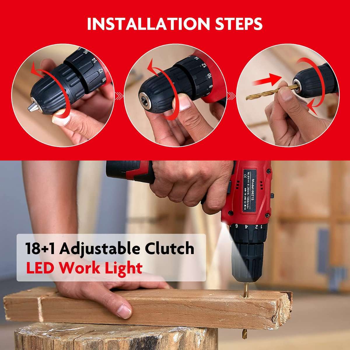 Tool set with drill bit, 108 pieces cordless drill home power tool set