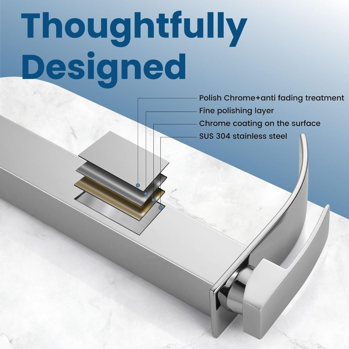Airuida High bathroom faucet single handle single hole large waterfall spout