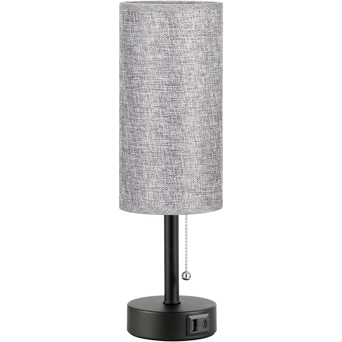 Bedroom bedside table grey bedside lamp with USB A + C charging port