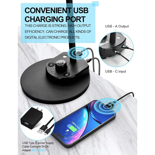 BOHON LED table lamp with USB charging port 3 color modes