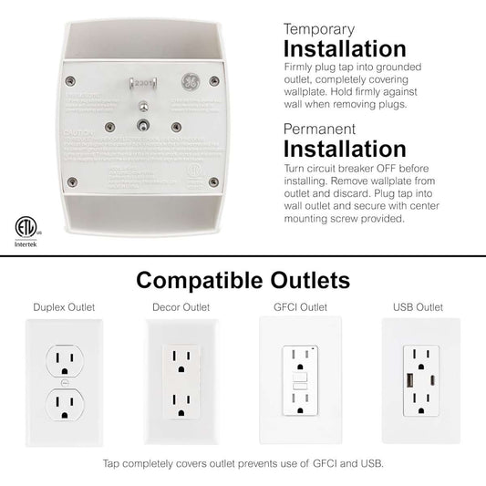 GE 6 Receptacle Extender Wall Tap White, 54947