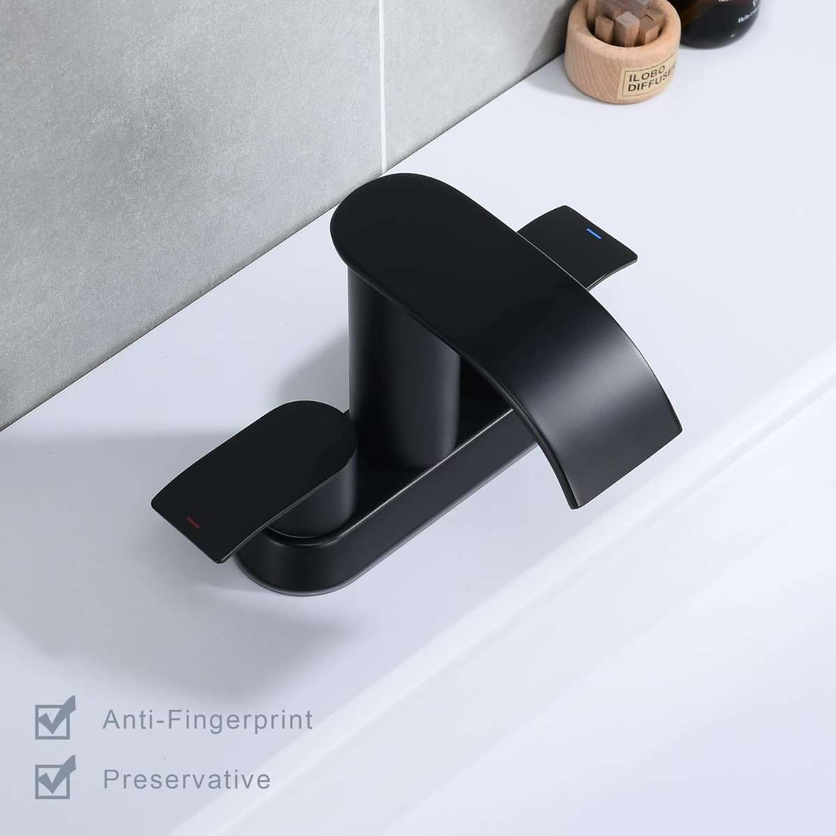 Waterfall bathroom sink faucet matte black
