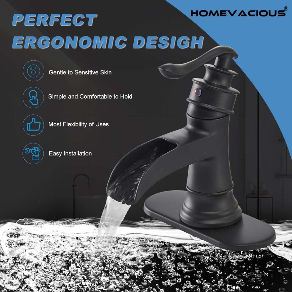 Black bathroom faucet matte waterfall sink faucet