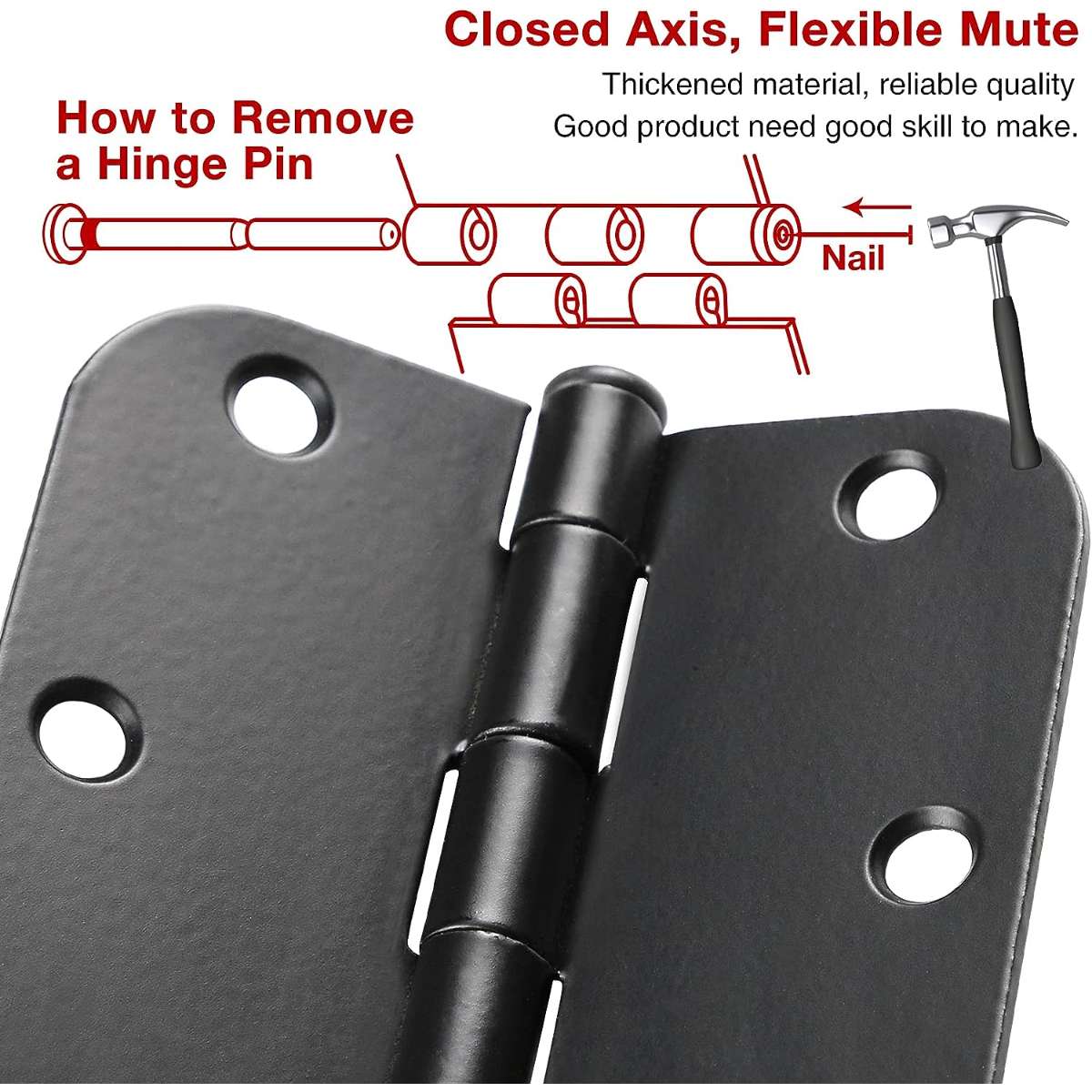 30-pack round matte black door hinges