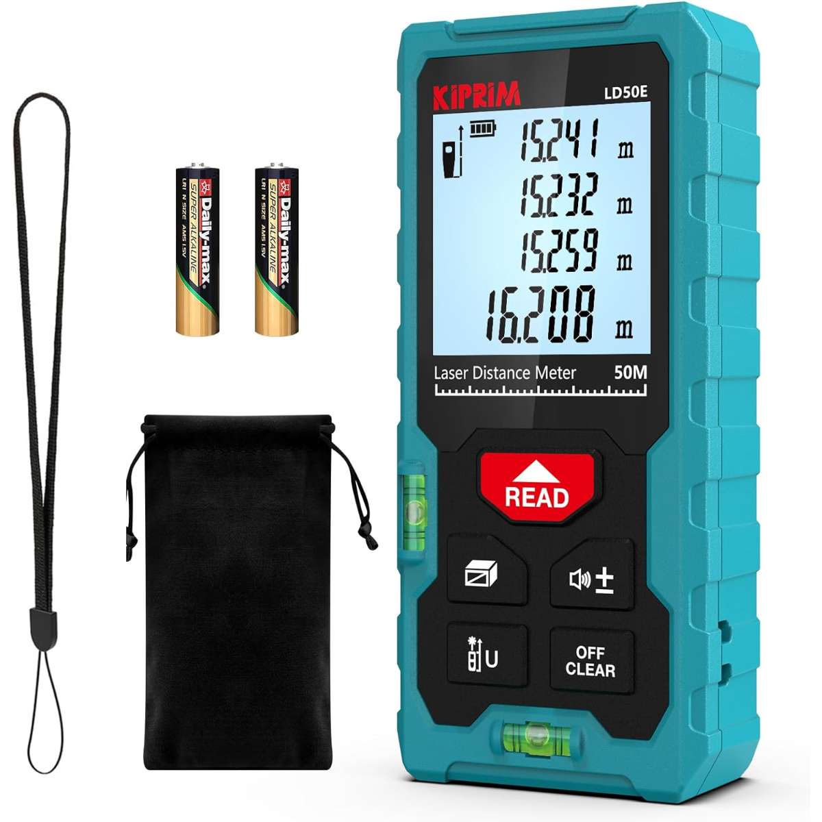 Kiprim Laser Ranging 165ft LD50E Laser Tape Measure, Bubble Level