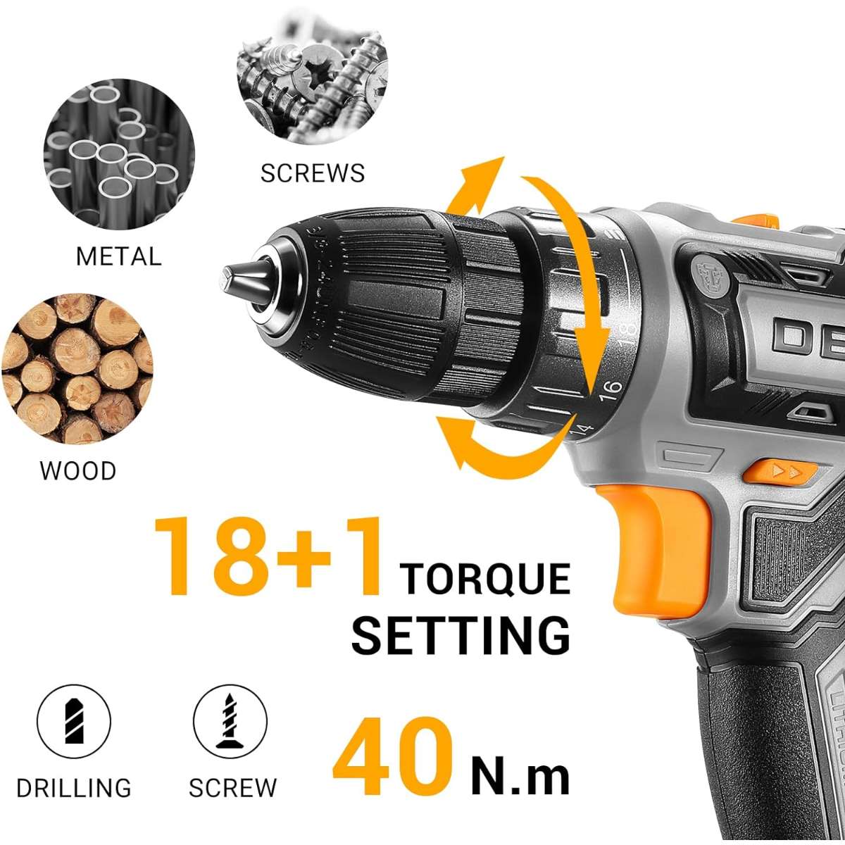Cordless Drill: DEKO PRO Cordless Drill 20V Drill Kit Tool Drill Cordless Set