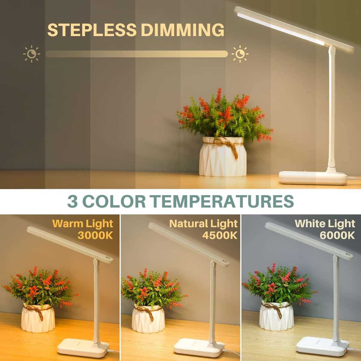 LED table lamp with touch control reading