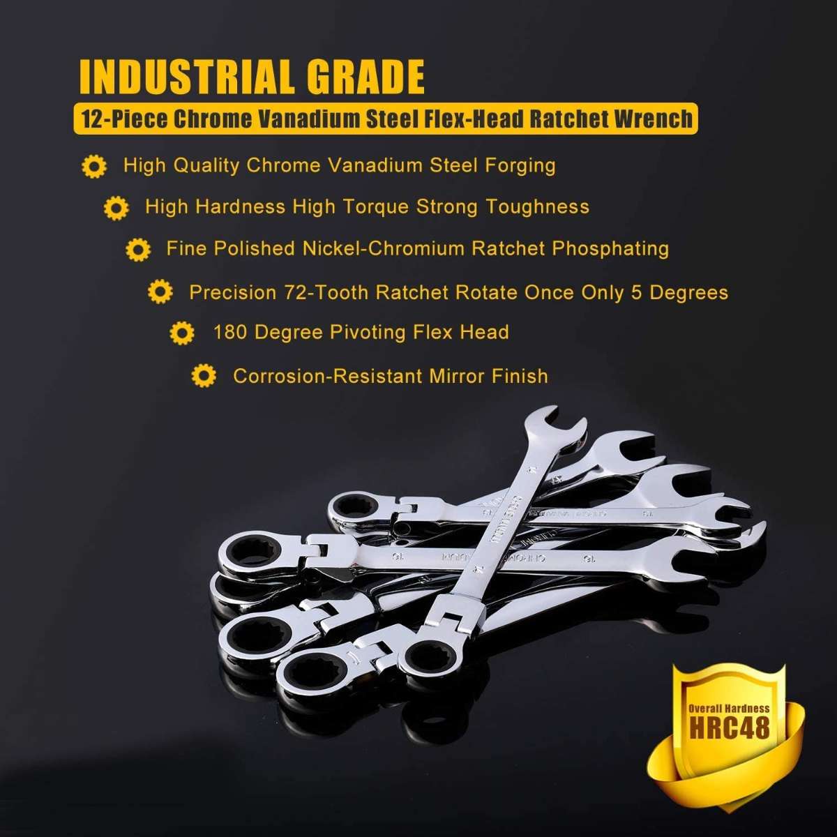 12 Piece 8-19mm Metric Flex Head Ratchet Wrench Set