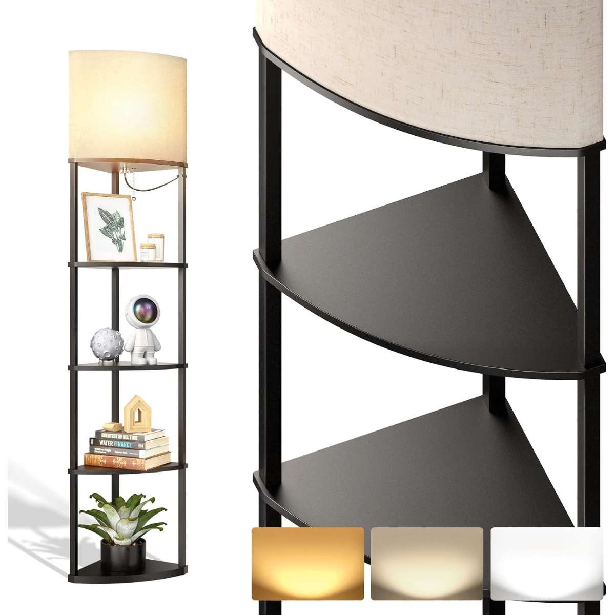 addlon Corner Light 5 Tier Shelf Floor Lamp Display - Black