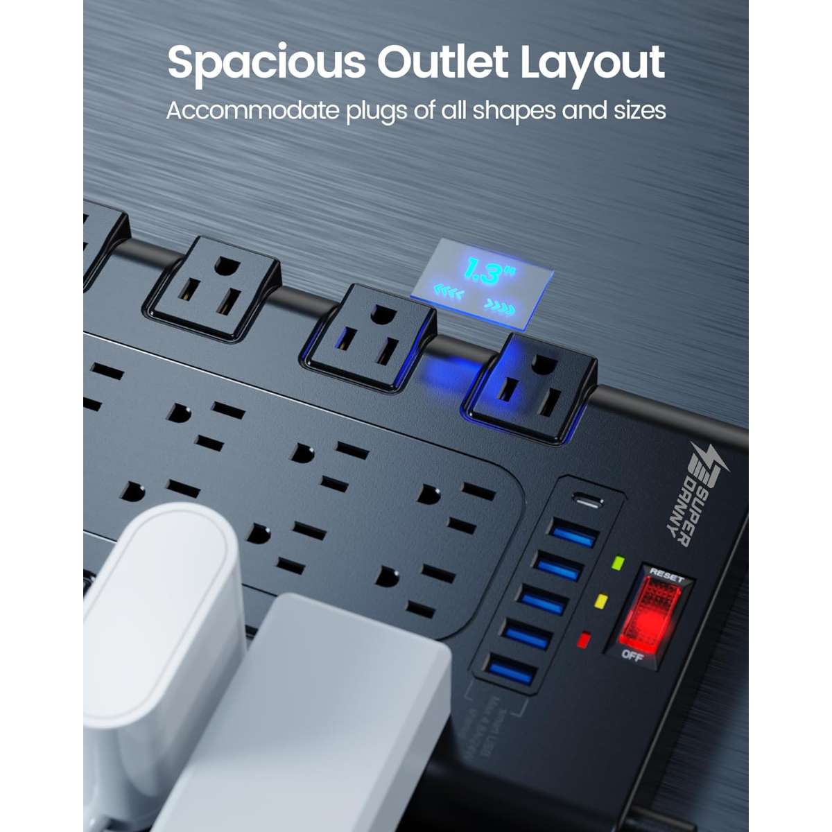 POWER STRIP, SUPERDANNY SURGE PROTECTOR, BLACK