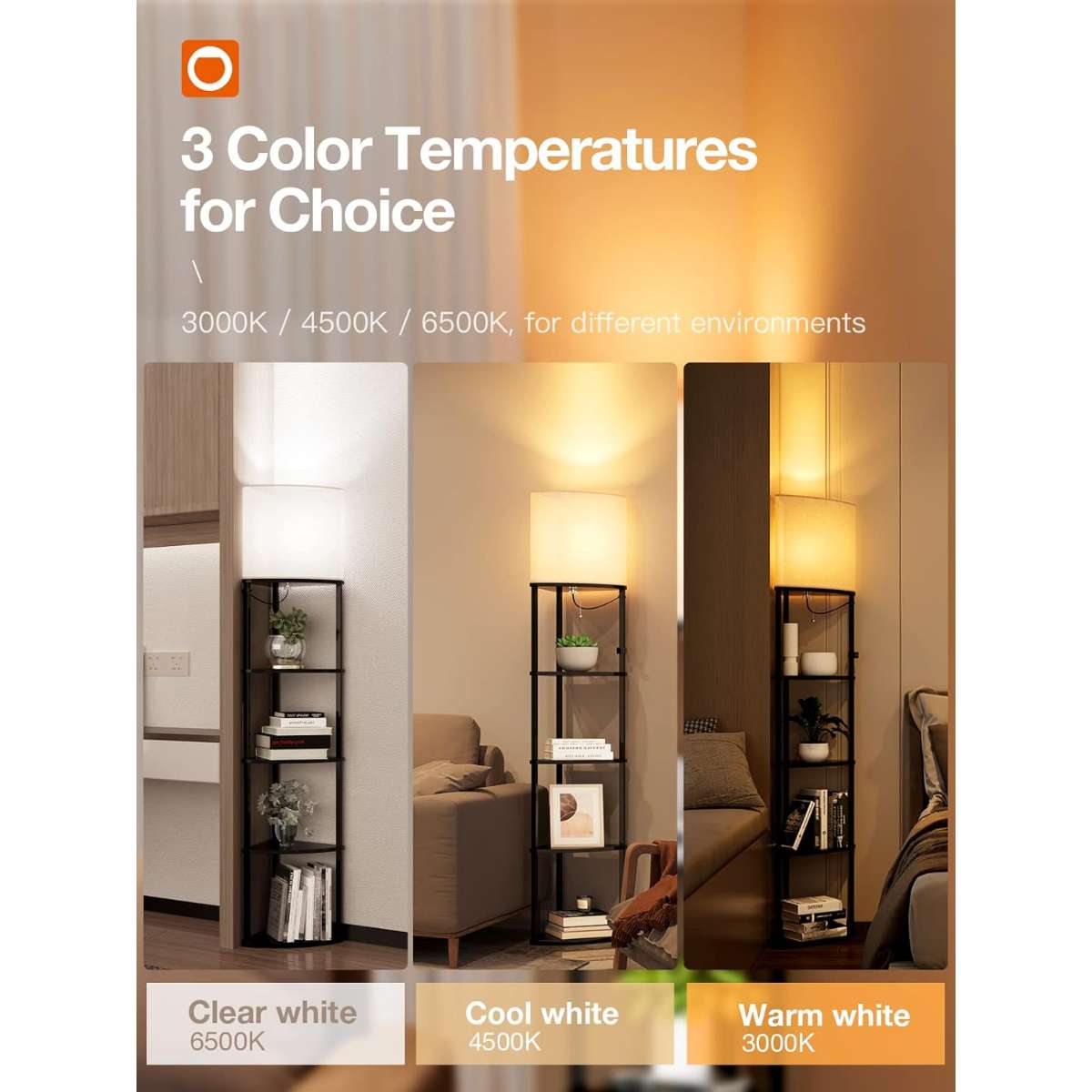 addlon Corner Light 5 Tier Shelf Floor Lamp Display - Black