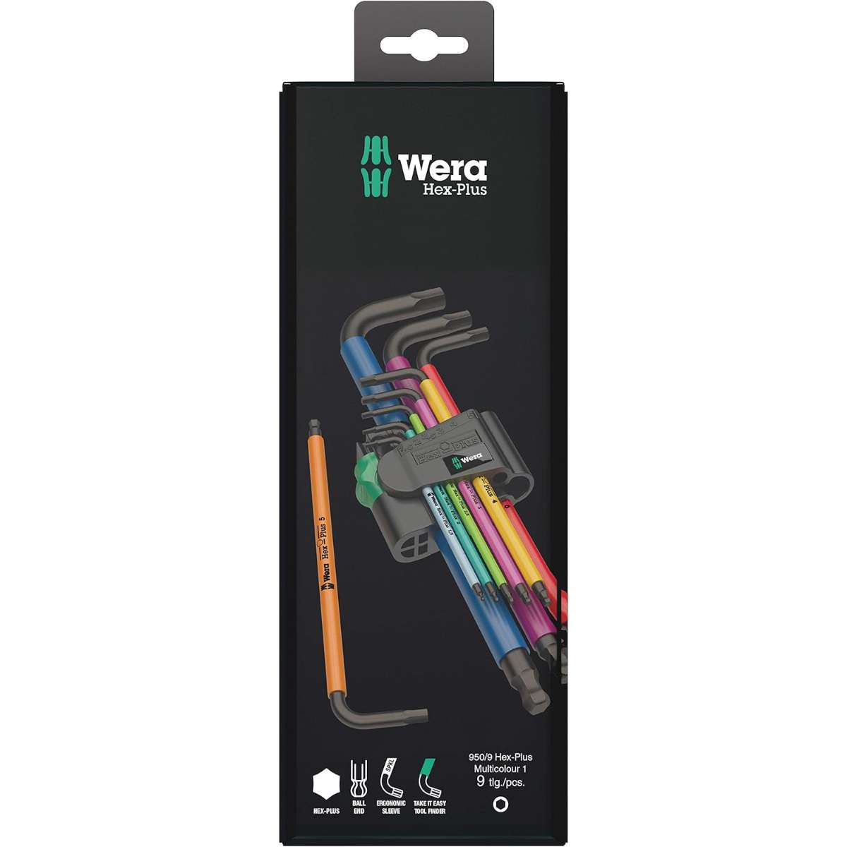 Wera Tools 05073593001 950 SPKL/9 SM N SB Long ARM HEX Key Set, One Size, Multi