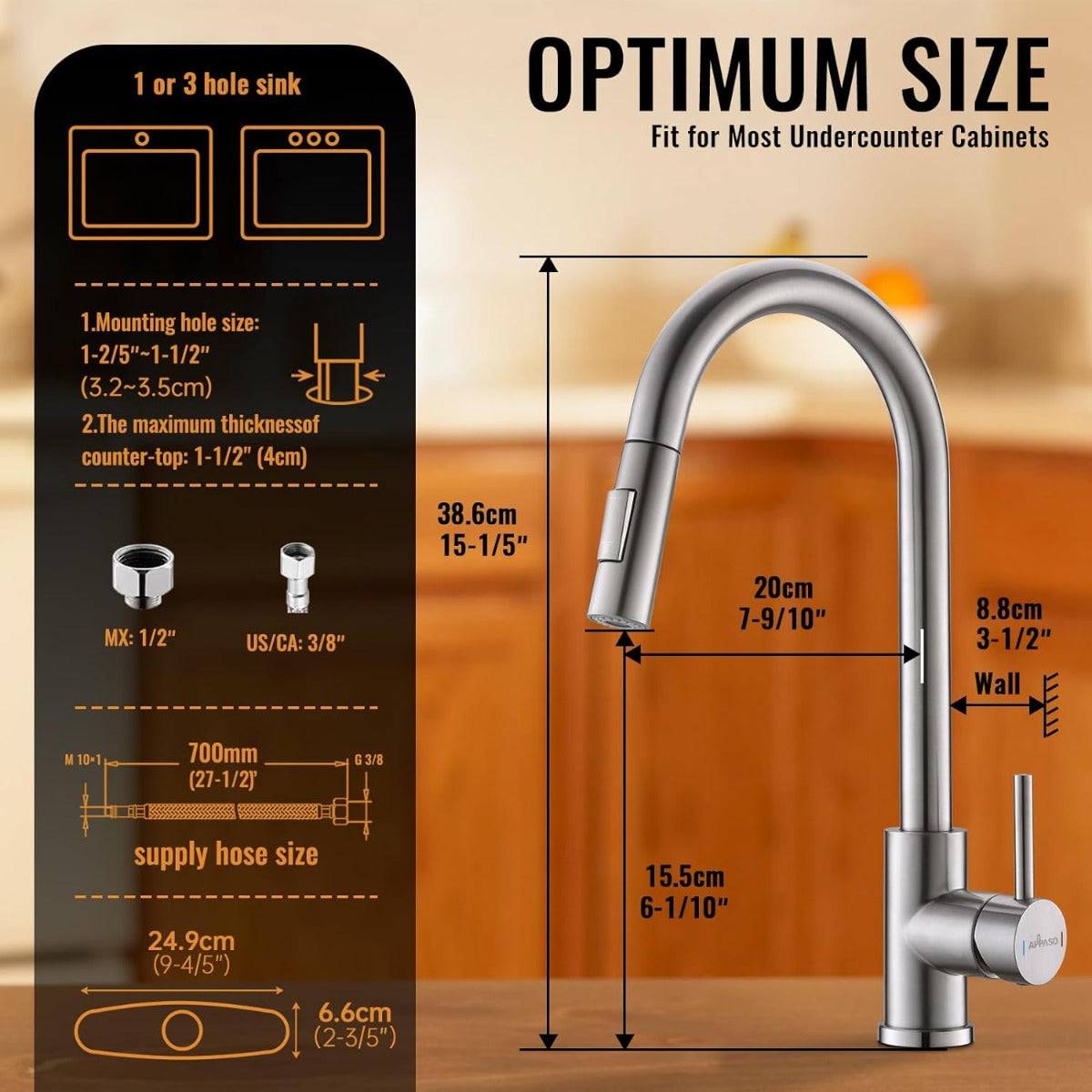 APPASO kitchen pull-down sprayer brushed nickel faucet silver