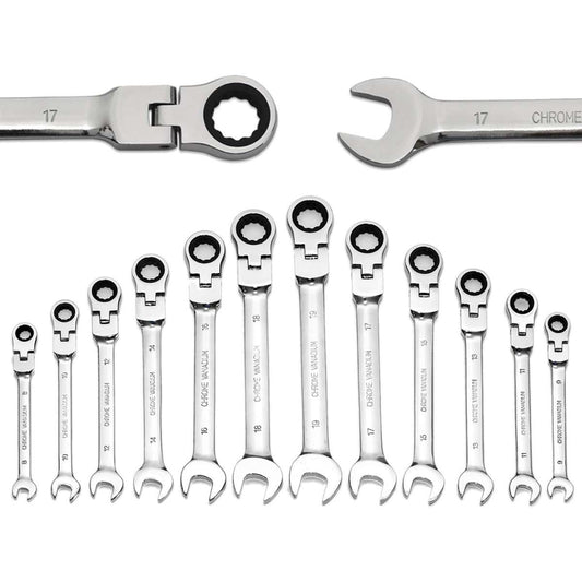 12 Piece 8-19mm Metric Flex Head Ratchet Wrench Set