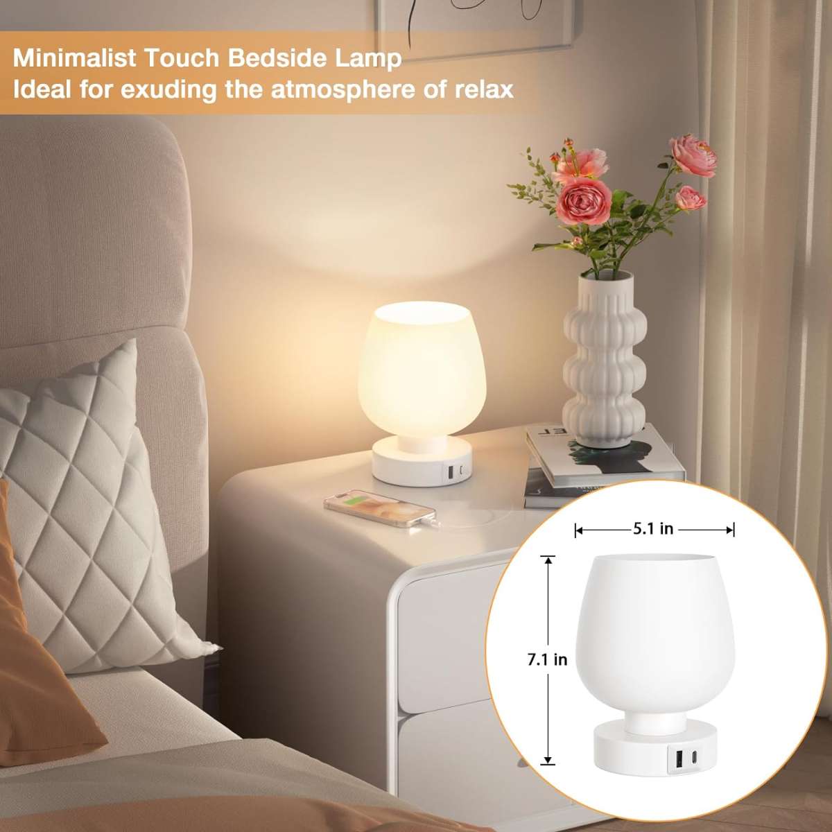 Kakano bedside lamp with glass shade