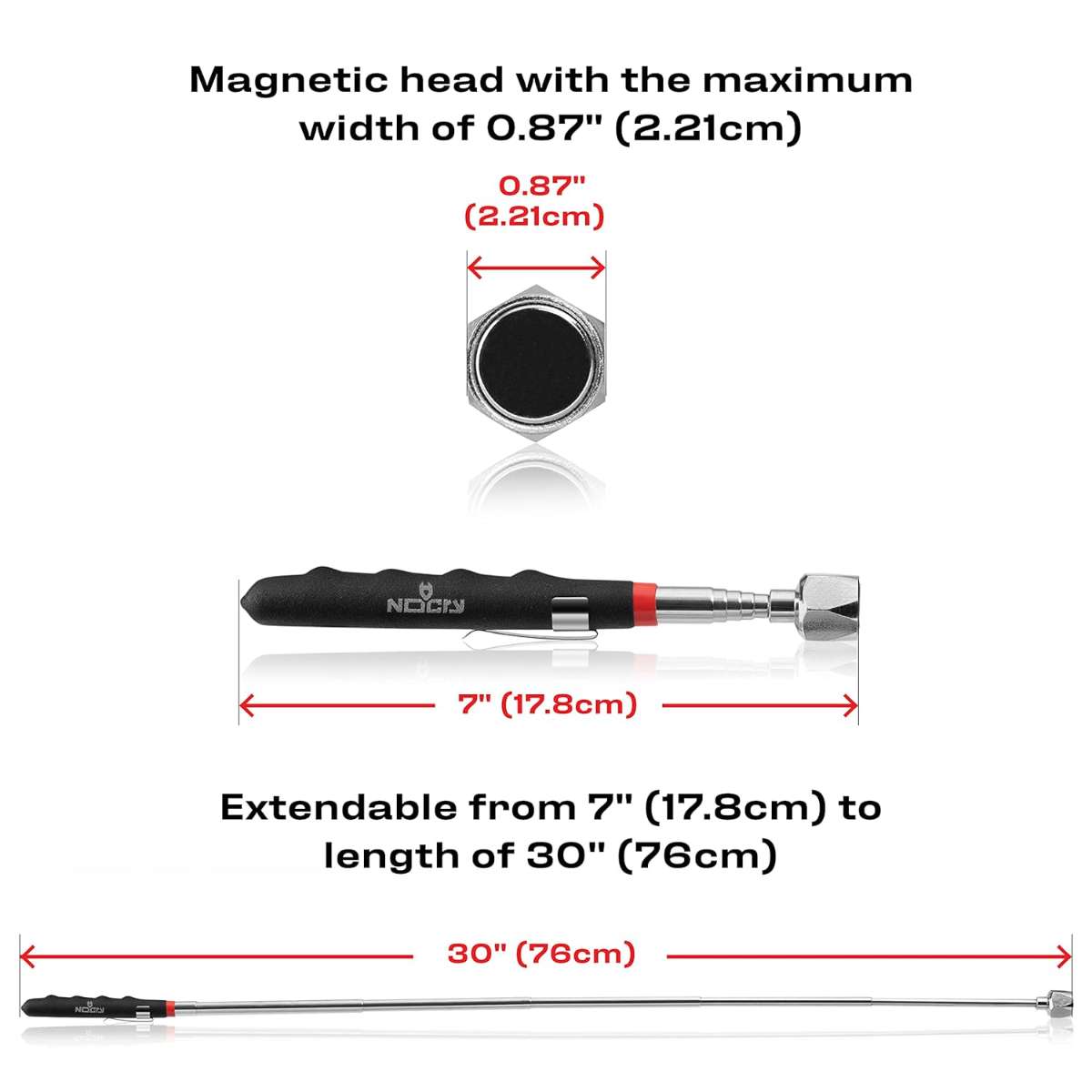 NoCry telescopic magnetic pick-up tool with 25 pounds of pull