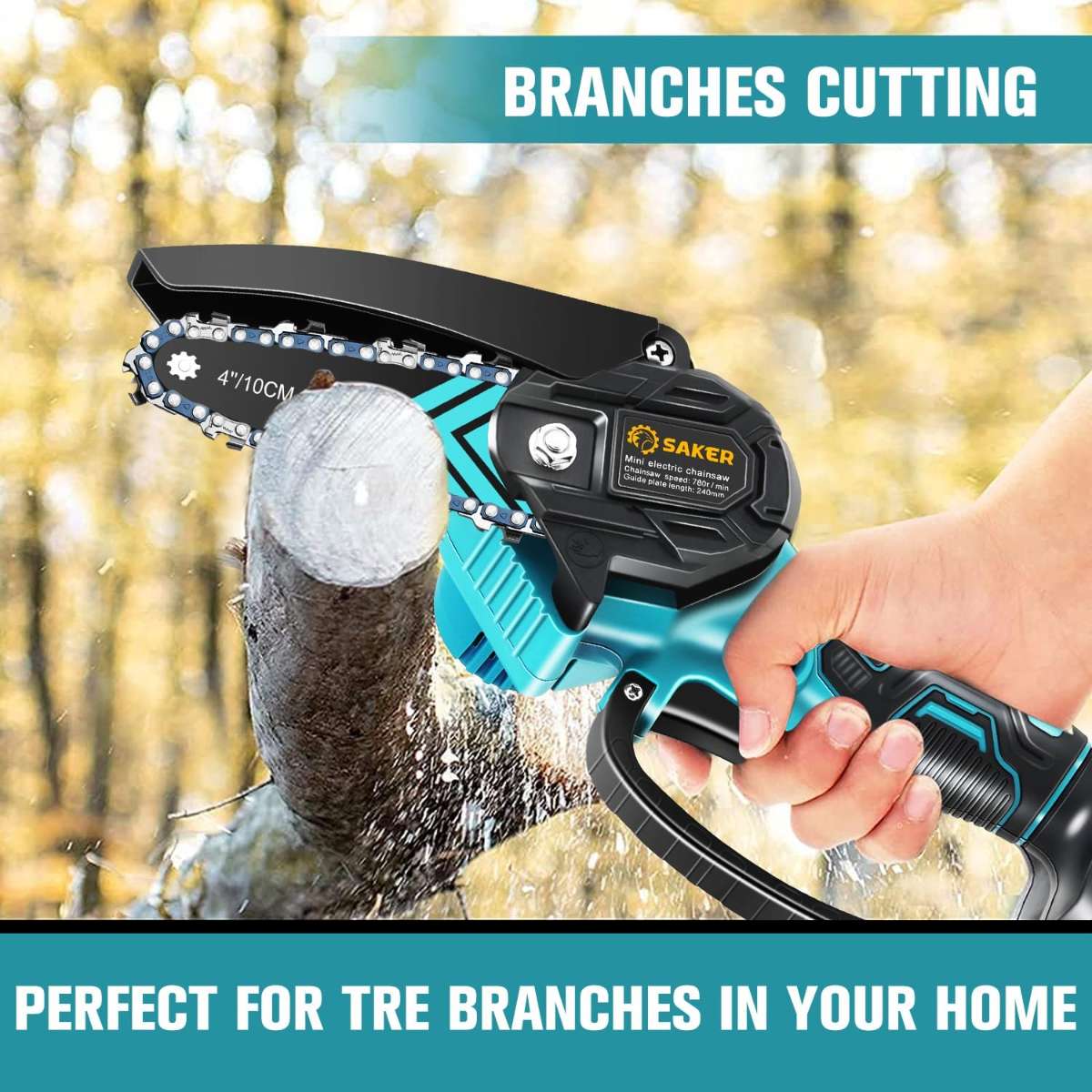 Saker mini chainsaw, portable electric chainsaw cordless
