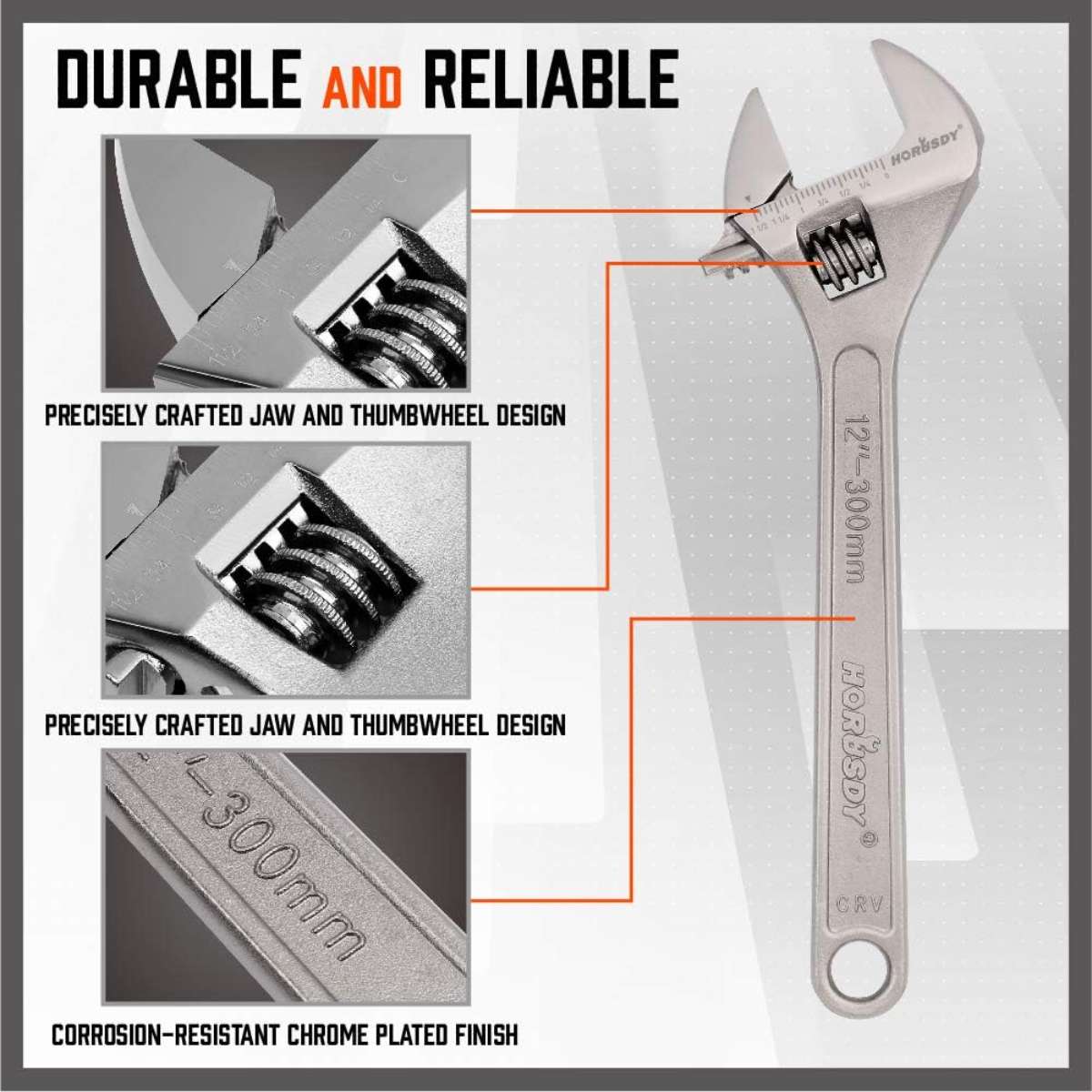 HORUSDY 4-Piece Adjustable Wrench Set, CR-V Steel