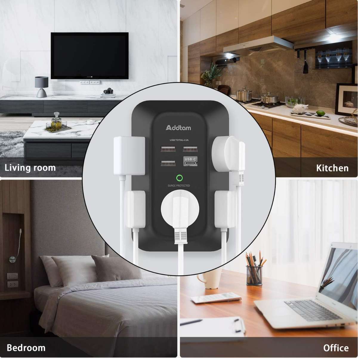 USB Wall Charger Surge Protector - Black