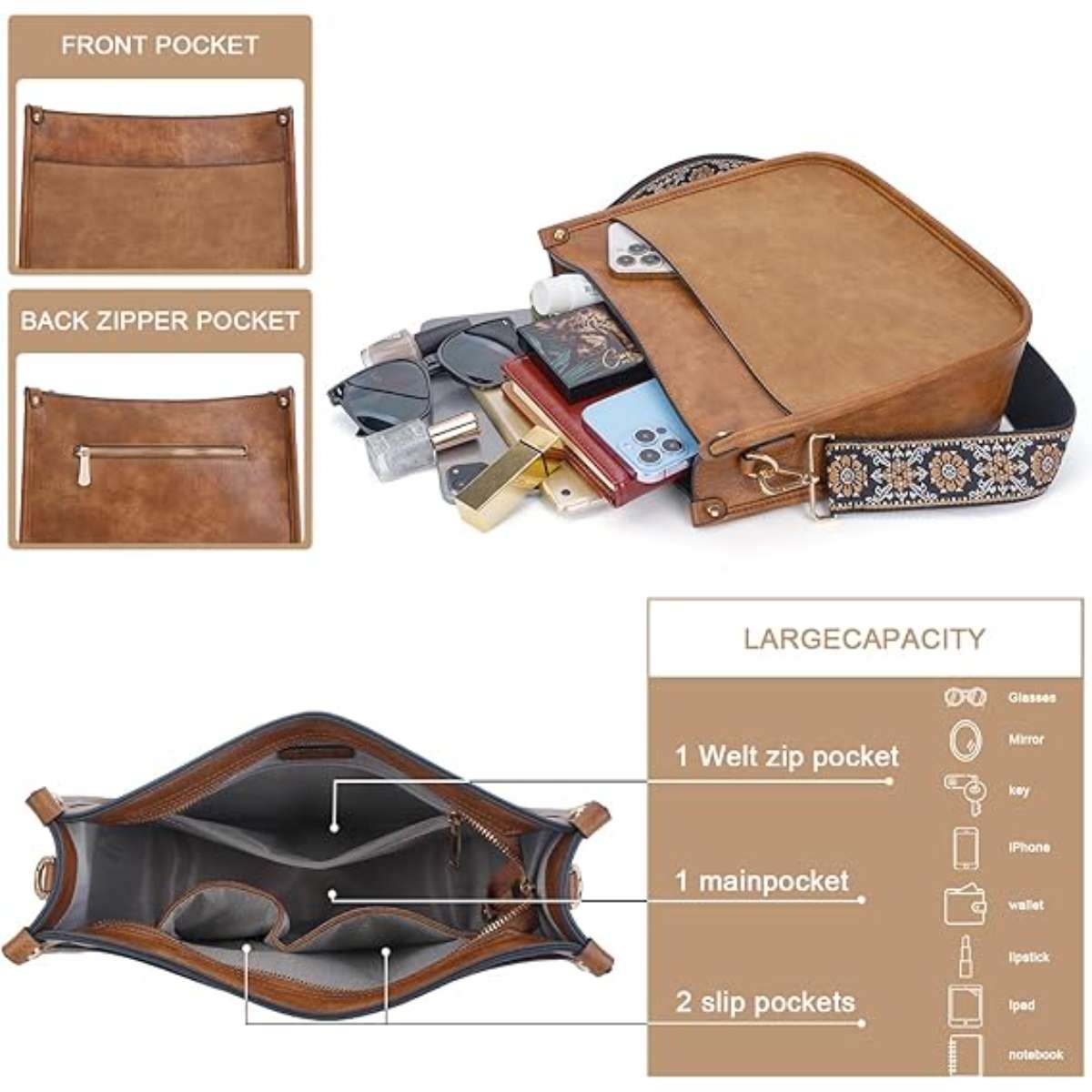 HKCLUF Women's Crossbody Bag Vegan Leather Tote