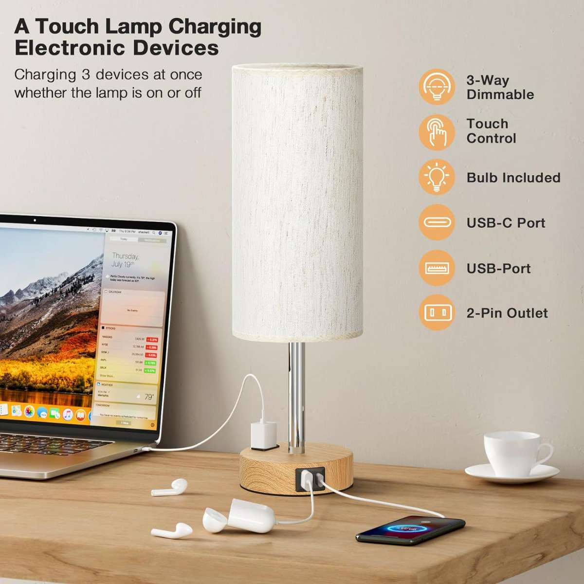 Living room floor lamp, 3 color temperature LED bulbs - black