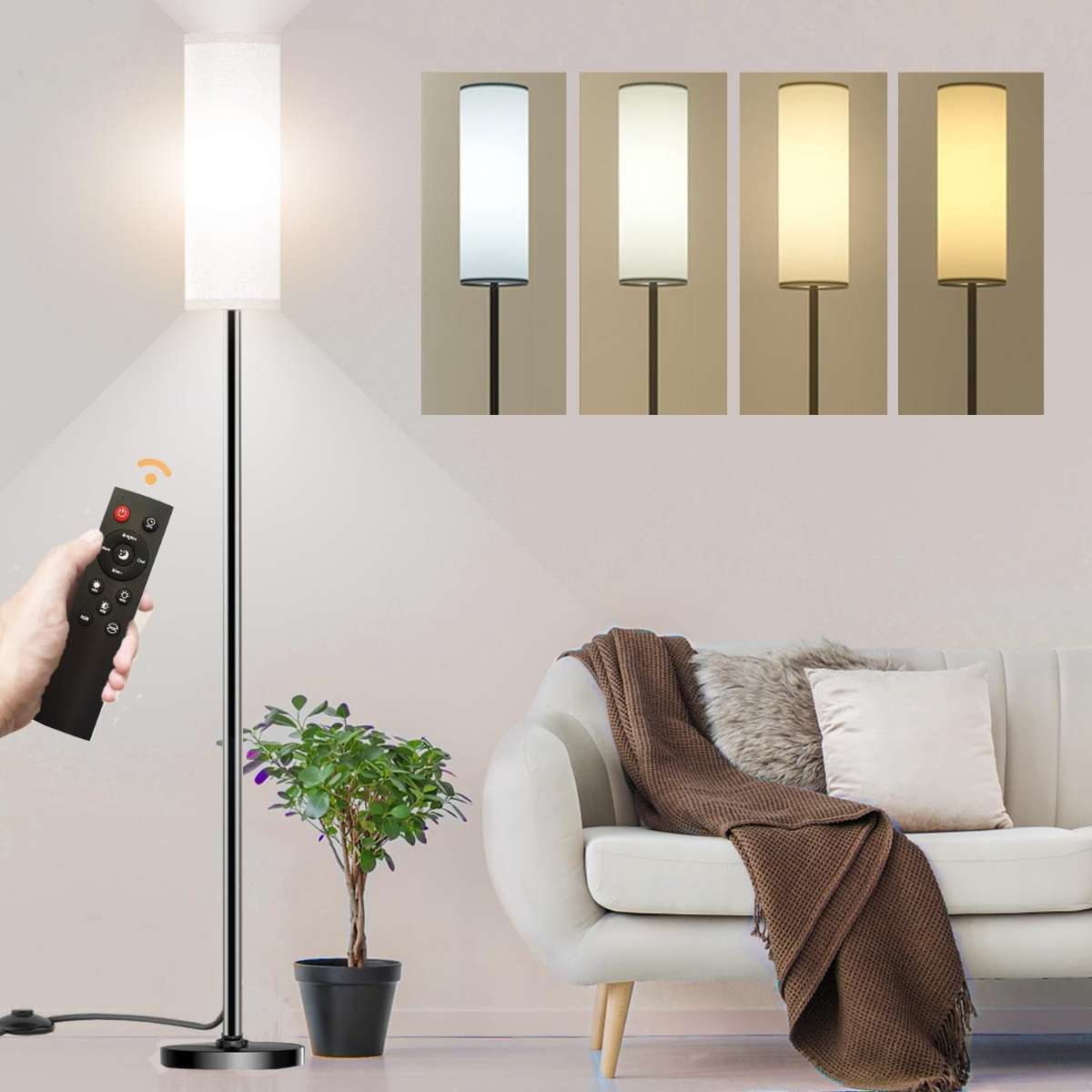 Floor lamp in the living room bedroom with remote control (white)