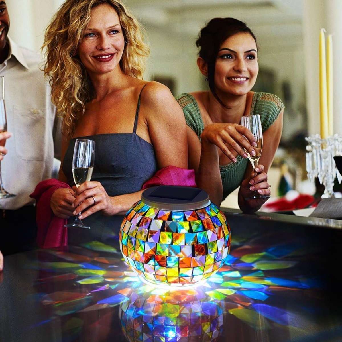 Aukora Color Changing Solar Glass Ball Garden Light, LED Night Light (Mosaic Glass)