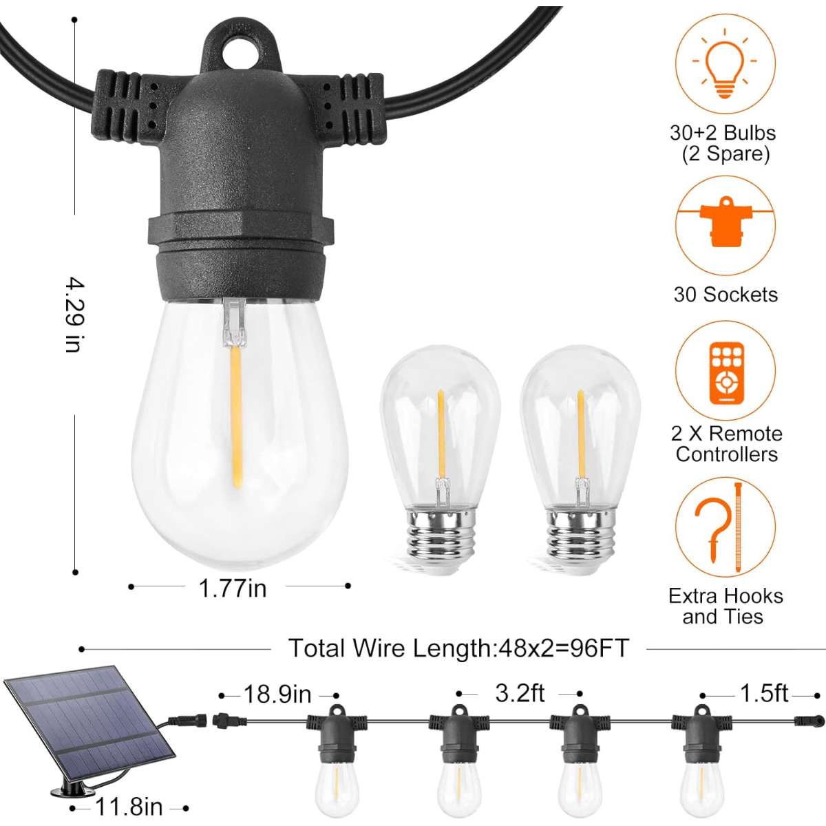 Dott Arts Solar Lights Outdoor 96ft 2-Pack Solar String Lights
