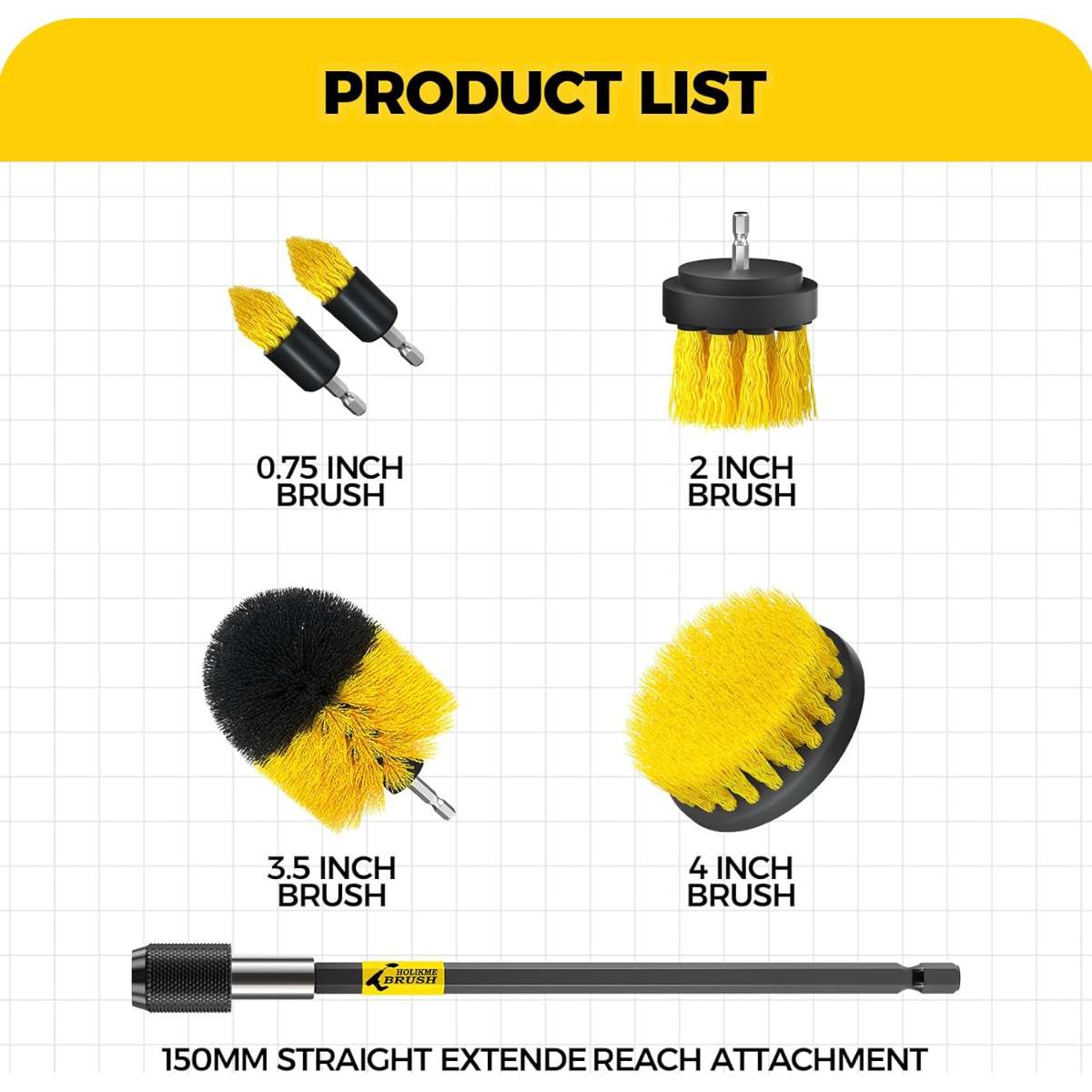 Holikme 6Pack Cleaning Brush Electric Floor Scrubber Cleaning Brush Yellow