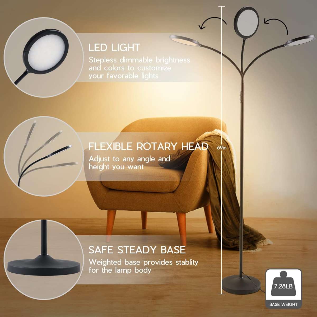 Tenmiro LED Floor Lamp for Living Room (Black)