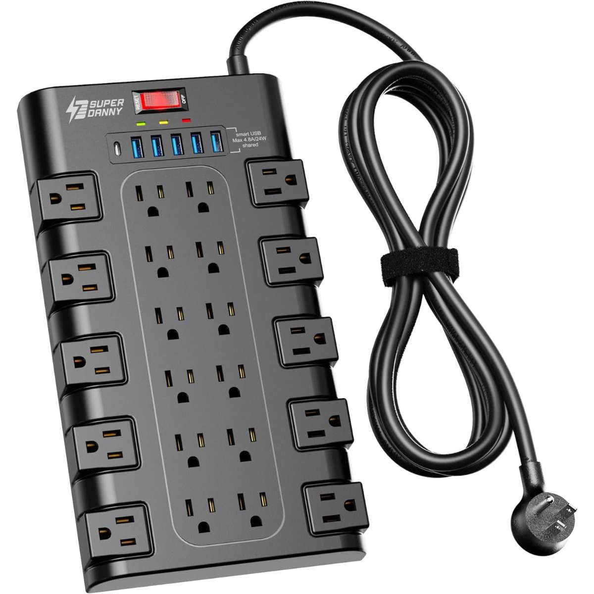 POWER STRIP, SUPERDANNY SURGE PROTECTOR, BLACK