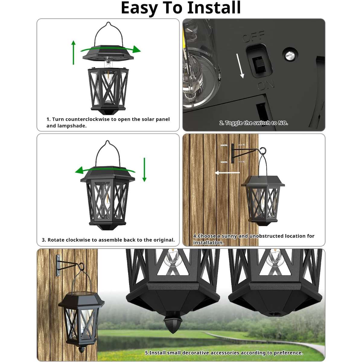 Solar Lantern Outdoor Hanging Solar Lantern, Anti Black - Set of 2