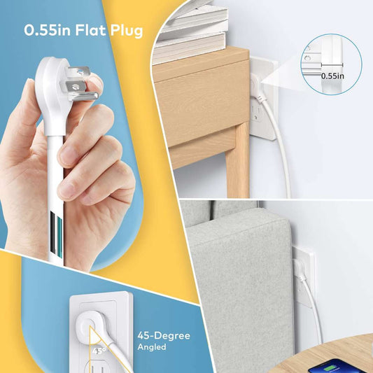TROND Power Strip Surge Protector - Slim Flat Plug, White