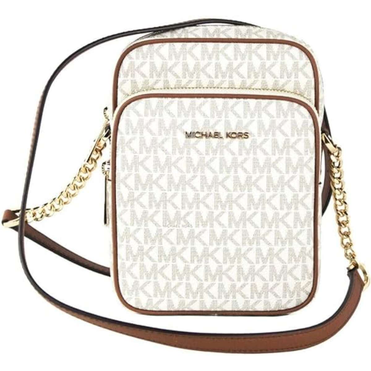 Michael Kors Jet Set Travel Signature PVC Medium Logo Chain Crossbody Flight Bag